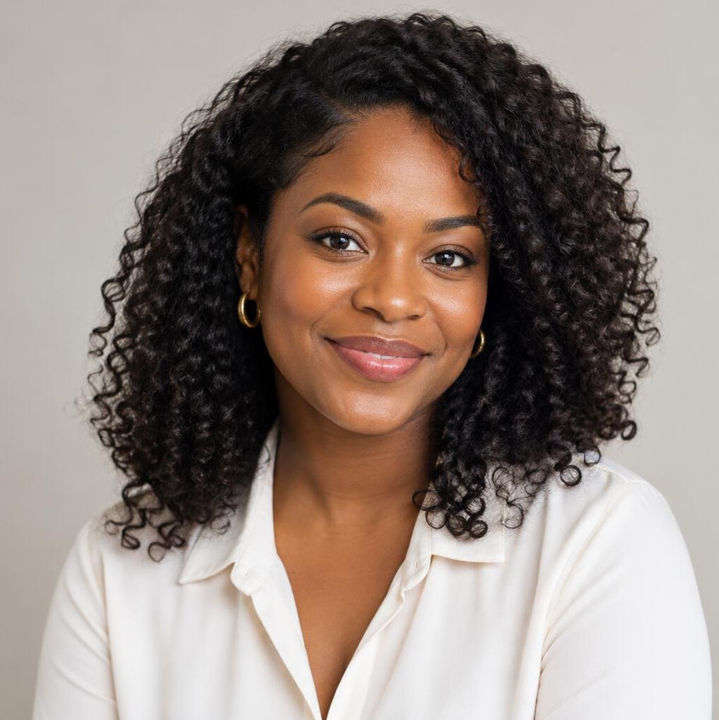 Portrait of a woman with curly hair smiling
